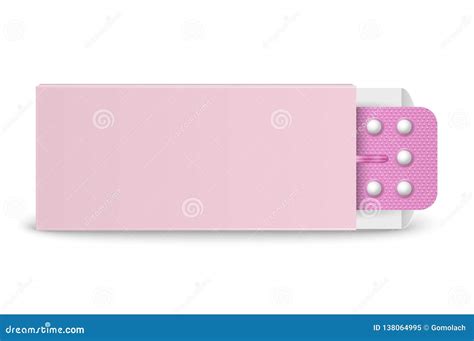 Vector Realistic Packaging Of Birth Control Pills In Box Closeup