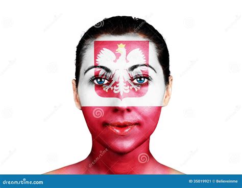 Face With The Poland Flag Stock Image Image Of Skin 35019921