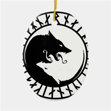 Runic Dire Wolf Viking Norse Nordic Runes Ceramic Ornament