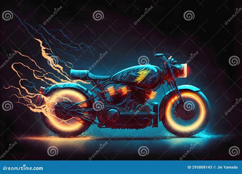 Motorcycle In Flames On A Dark Background 3d Rendering Stock