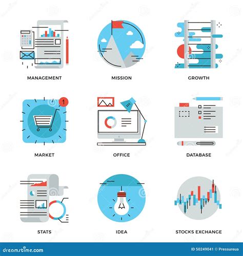 Modern Business Management Line Icons Set Stock Vector Illustration