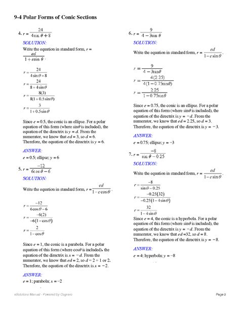 SOLUTION Polar Forms Of Conic Sections Worksheet Studypool