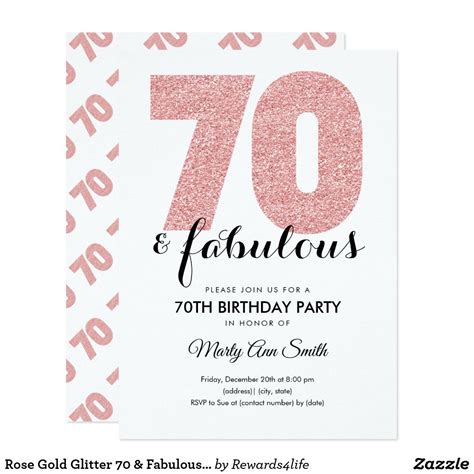 Rose Gold Glitter 70 And Fabulous Birthday Party Invitation Zazzle