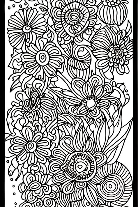 Flower Folk Art Coloring Page Black And White · Creative Fabrica