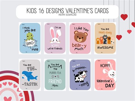 Printable Valentine Cards for Kids Instant Download Valentines Day ...