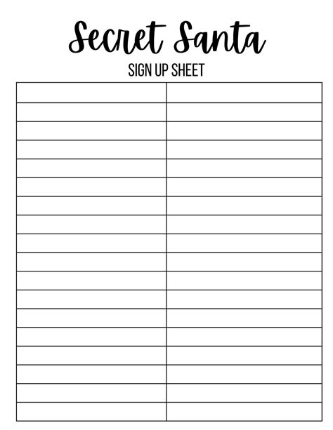 Office Secret Santa Sign Up Sheet Secret Santa Gift Exchange Etsy Uk