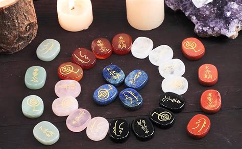 Mookaitedecor Black Agate Reiki Stones Engraved Usui Symbols Polished