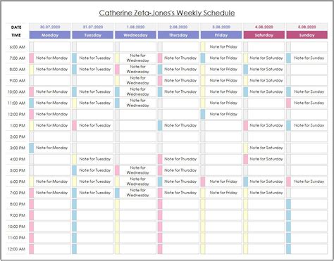 Weekly Schedule Excel Template Planner Template Excel Schedule Tracker Printable Excel Fillable ...