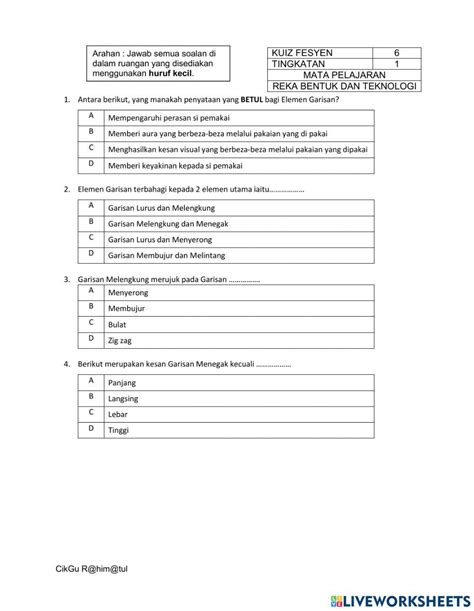 Kuiz Fesyen 6 Worksheet Live Worksheets