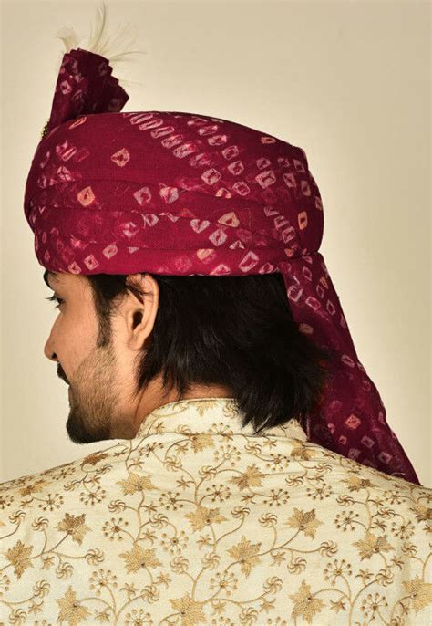 Buy Bandhej Cotton Linen Turban In Maroon Online Mqt Utsav Fashion