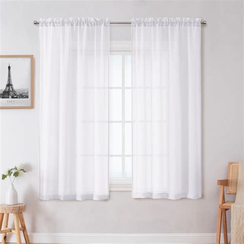 Ovzme Troy Crushed White Sheer Curtains Inch Length Panels Set