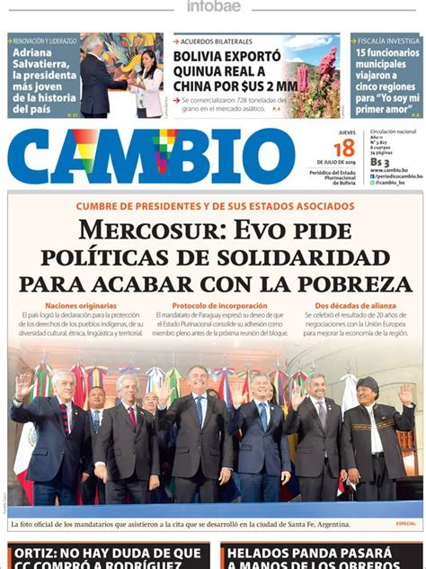 Cambio Bolivia 18 De Julio De 2018 Infobae