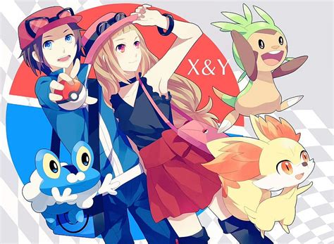 Achiki Blue Eyes Brown Hair Chespin Fennekin Froakie Hat Pokemon Red Eyes Anime Hd Wallpaper