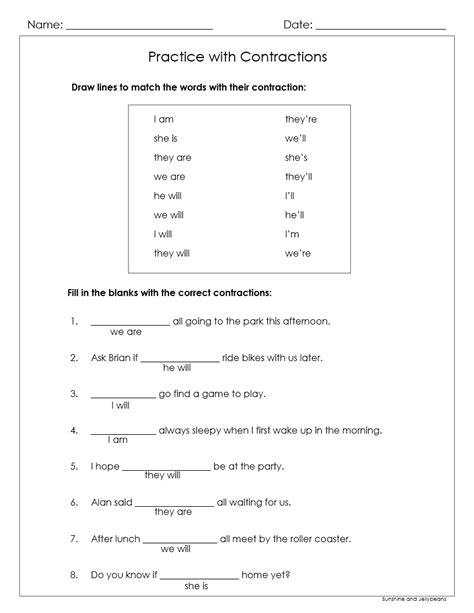 Practice With Contractions 3 Worksheets Grade 2 Matching And