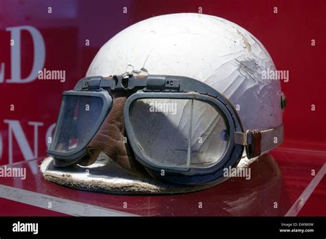 Alberto Ascari helmet and racing goggles Museo Ferrari Stock Photo - Alamy