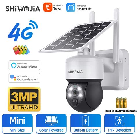 Shiwojia C Mara De Seguridad Alimentada Por Panel Solar Tuya G Sim