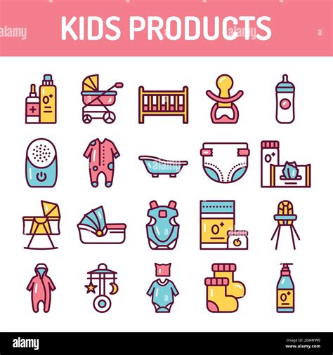 Kids Products Color Line Icons Set Isolated Vector Element Outline