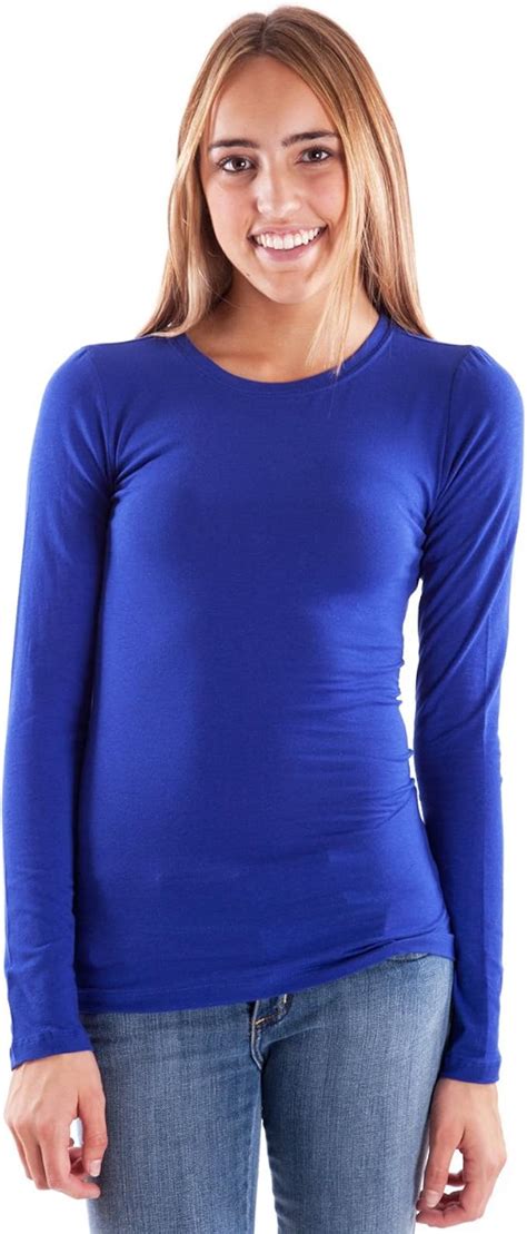 Royal Blue Ladies Crew Neck Long Sleeve T Shirt Clothing