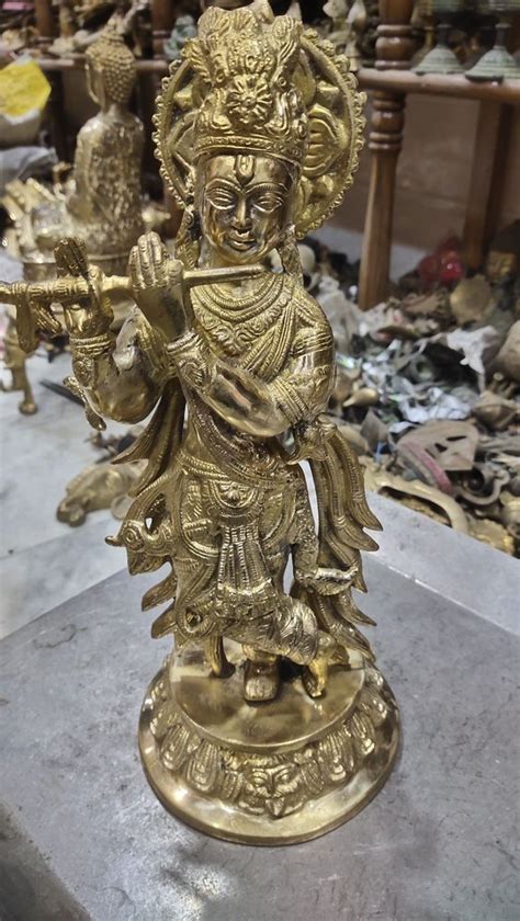 Golden Gold Plated Brass Krishna Statue Size 12 Inch At Rs 5000