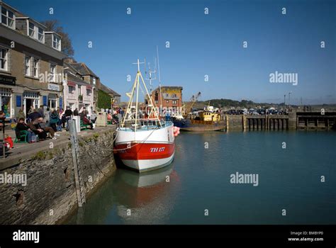 Padstow Cornwall UK Harbor Harbour Quay Marina Fishing Boats Stock