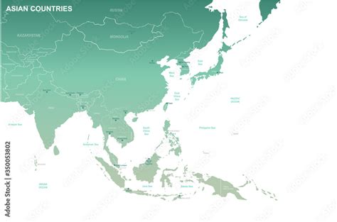 Fototapeta Mapa Wiata Dla Dzieci Asia Map Detailed Vector Map Of