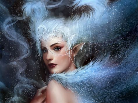 Download Pointed Ears Blue Eyes Blue Feather Fantasy Elf Hd Wallpaper By Jenny Lehmann