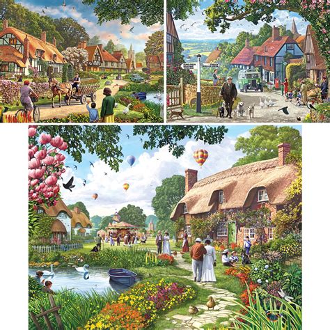 Set Of Steve Crisp Village Life Large Piece Jigsaw Puzzles At