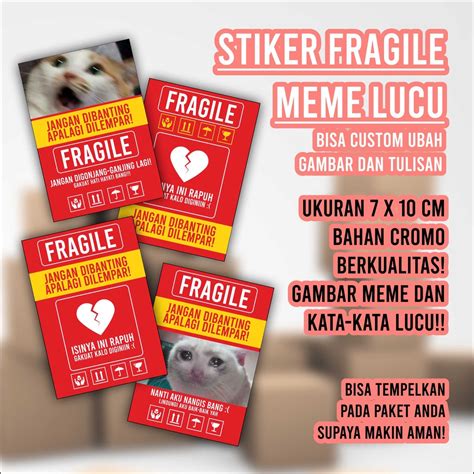 Jual Stiker Fragile Untuk Paket Dengan Gambar Meme Lucu Kekinian