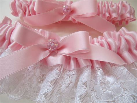 Pink Bridal Garter Set Pastel Pink Satin White By Gartershoppe