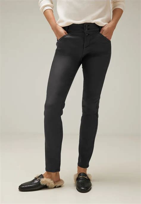 STREET ONE Pantalon Coupe Slim Avec Coating Pour Femmes En Noir YORK