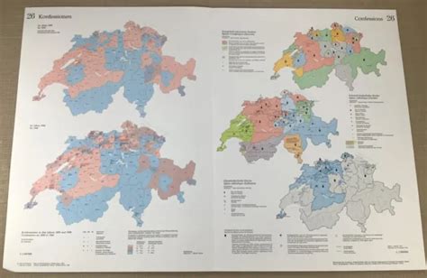 1978 LARGE VINTAGE Map of Switzerland Swiss Religion Faith Population ...