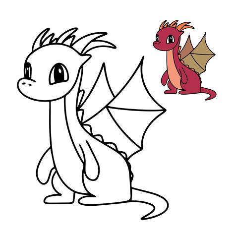 Cute Dragon For Coloring Book Little Dragon Coloring Page For Children