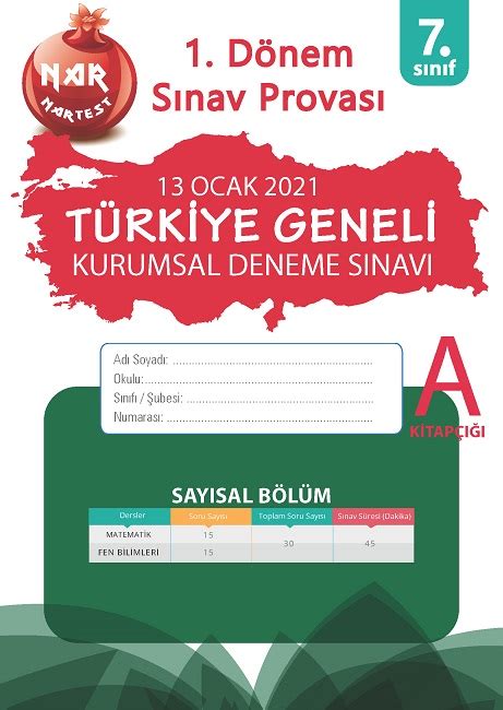 NARTEST YAYINEVİ 7 Sınıf 2 Kurumsal Deneme A Say 1 Dönem Sınav