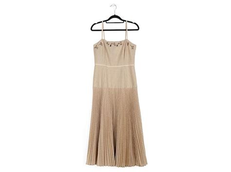 Vestido Midi Plisado Con Cuentas De Mohair Perforado Nude De Fendi Carne Lana Ref Joli