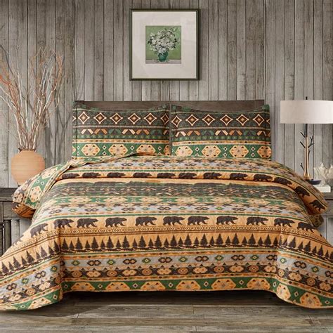 Green Essen Rustic Quilt Sets King Size Lodge Bedding Set Reversible