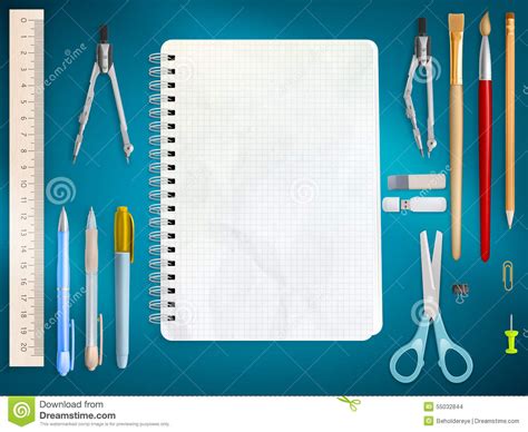 School Office Supplies Eps 10 Stock Vector Illustration Of