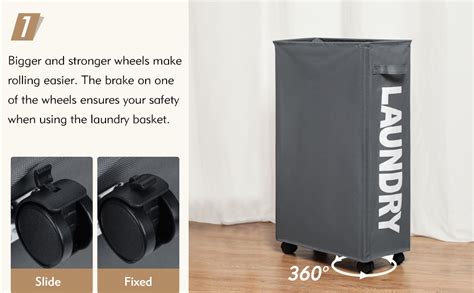 TOTANKI X Large Slim Rolling Laundry Basket On Wheels 3 Colors