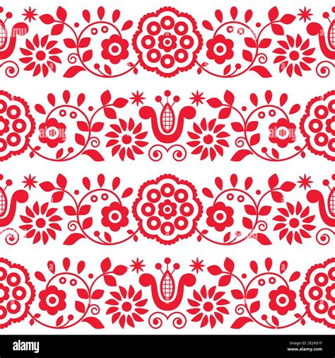 Polish Folk Art Vector Seamless Embroidery Pattern With Flowers And