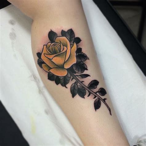 Traditional Yellow Rose Tattoo