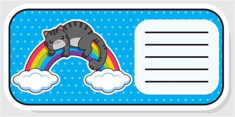 Notebook label. Rainbow and clouds. Baby stickers. Vector illustration ...