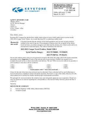 Fillable Online 23 440 Couar 33RLI Egress Window Recall Dealer Letter