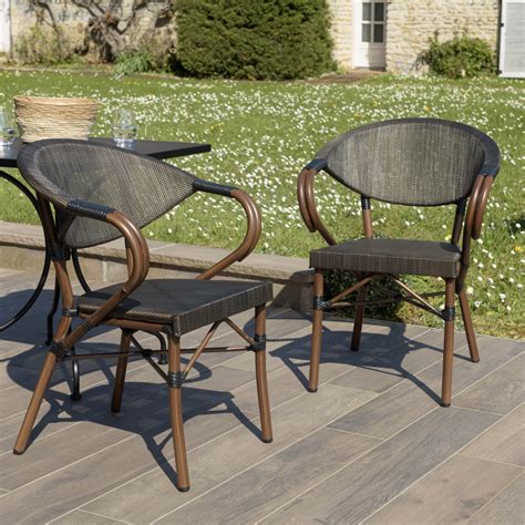 Vianney Lot De Chaises De Jardin Bistrot En Acier Textil Ne Marron