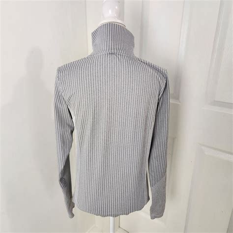 Athleta Top Womens L Gray Stripe Flurry Seamless Henley Cold Weather