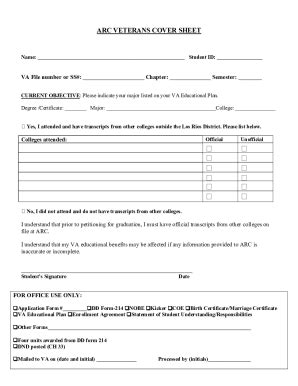 Fillable Online Arc Losrios ARC VETERANS COVER SHEET Fax Email Print