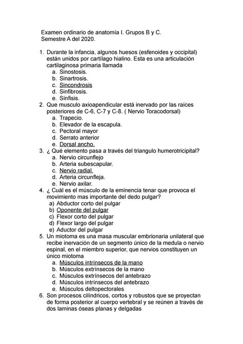 Examen Ordinario De Anatom A Humana Examen Ordinario De Anatom A I