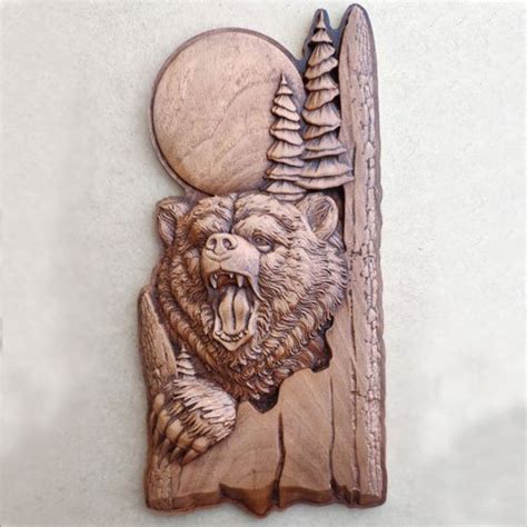 Wood Carving Wild Bear - Wall Art Decoration Wood Plaque | Forefathers-Art