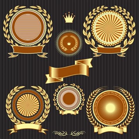 Retro Golden Ribbons Labels And Shields Royalty Free Vector