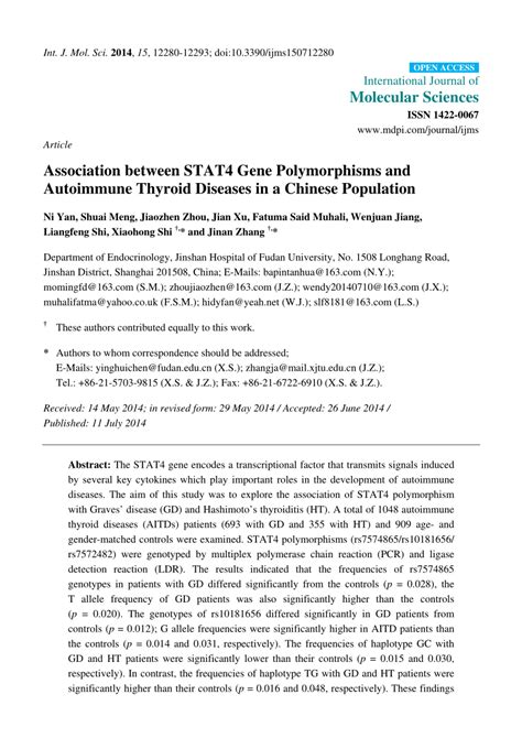 Pdf Association Between Stat4 Gene Polymorphisms And Autoimmune