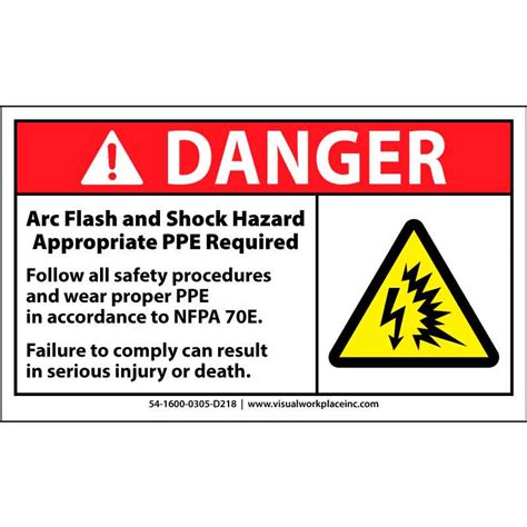 Ansi Polylabel Danger Arc Flash And Shock Hazard Appropriate Ppe