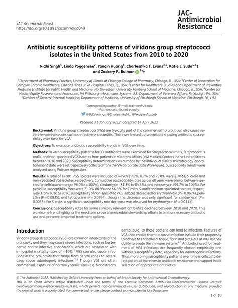 Pdf Antibiotic Susceptibility Patterns Of Viridans Group Streptococci